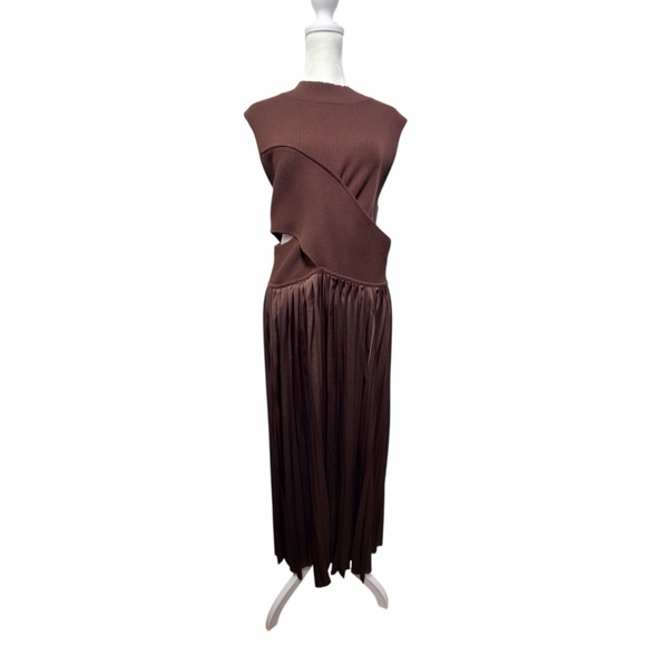 Derek Lam Maizie Mock Neck Sleeve Pleated Sweater Dress - Chocolate, Size XXXL - Picture 2 of 9